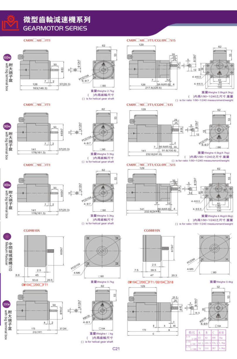 利明感应电机尺寸图120w